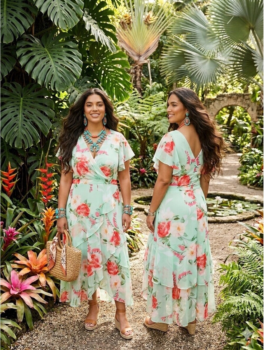 City Chic Floral Maxi Dress Size M Women’s High Low Summer Flutter Sleeve V-Neck